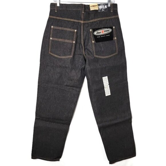 Vintage Y2K iBer Raw Baggy Black Denim Jeans 36x34